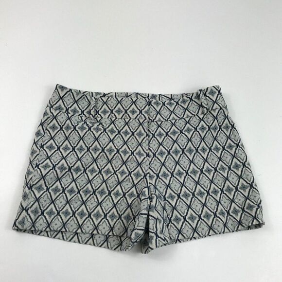 LOFT Pants - LOFT Womens Jacquard Shorts Blue Ivory Stretch Cotton Mid Rise Pockets Size 4
